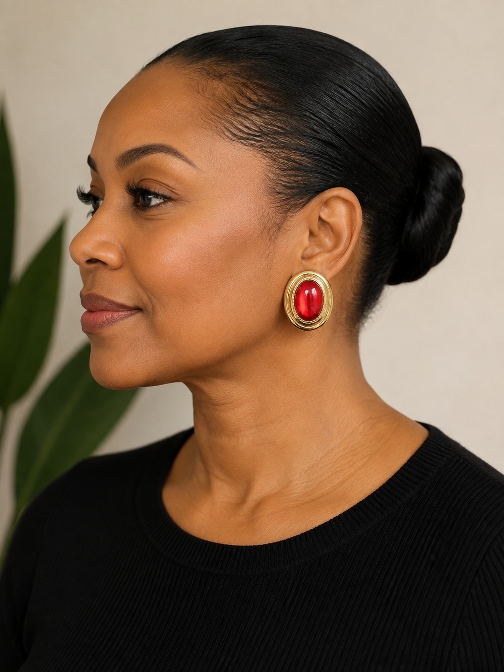 Paolo Vintage Gold-Tone Earrings with Red Cabochon